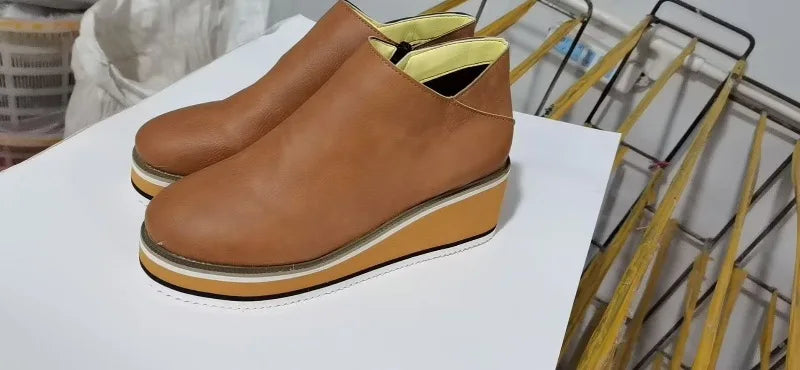 2025 New Women's Boots Designer Wedge Platform Boot Fashion Zipper Ankle Boots for Women Pu Leather Casual Boots Botas De Mujer