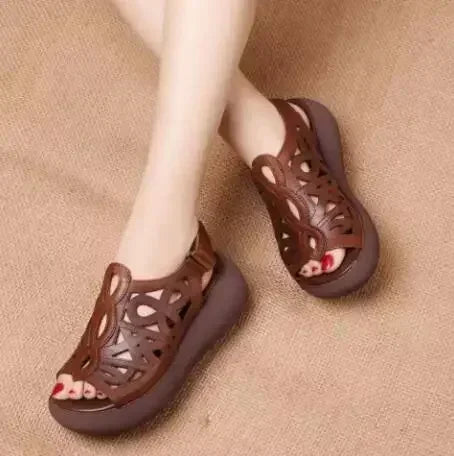 Designer Women Sandals Soft Leather Wedges Shoes for Women Summer Retro Sandals Luxury Casual Shoes Female Heels Wedge Sandalias