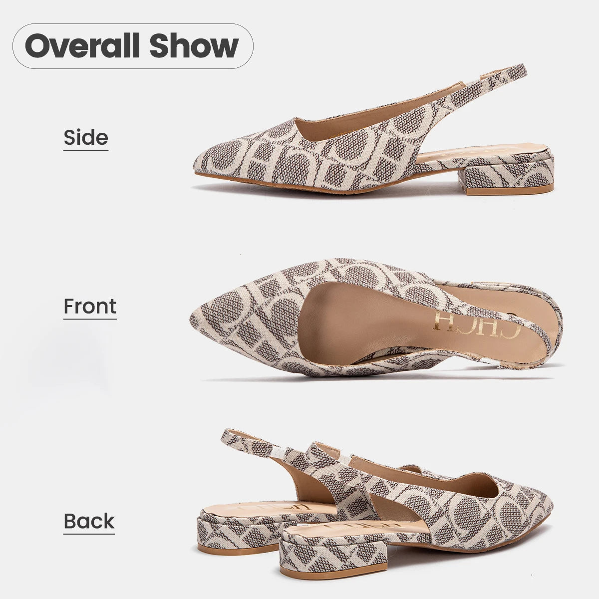 Classic Style Fashion Women's Heeled Single Shoes Wear Comfortable Letter Print Design Retro Versatile