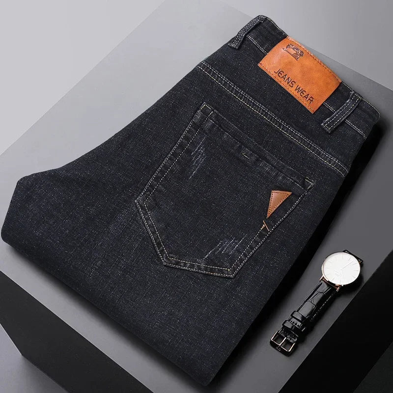 2025 Men's New Men's Fashion Casual Jeans Classic Style Casual Stretch Slim Fit Jeans Men's Denim Pants Black Blue Men's Style