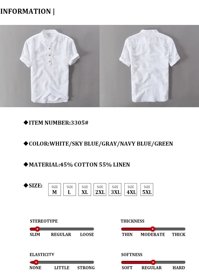 Streetwear Summer Fashion Shirt Men Short Sleeve Casual Cotton Linen Shirt Hombre Round Collar Designer Leisure T-shirt Men