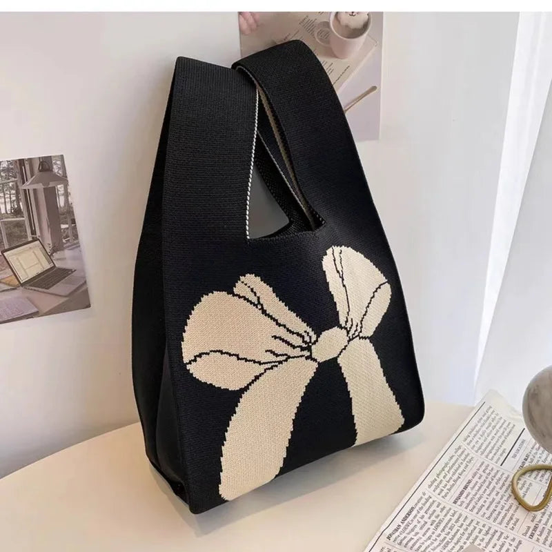 Women'S Knot Wrist Tote Bags Handmade Knitted Bag Portable Mini Striped Bucket Phone Bags Large Capacity Spring Summer Handbags