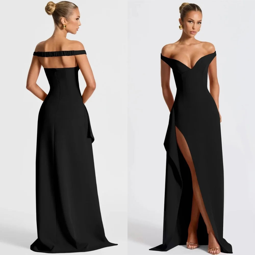 Customized Sexy Black Jersey Homecoming Dresses Elegant Off the Shoulder Evening Gowns High Quality Special Occasion Gowns