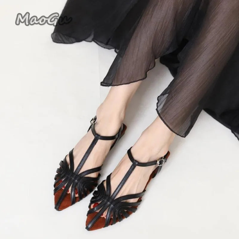 Low Heeled Sandals Fashion Women Gladiator Shoes 2025 Summer Pointed Toe Roman Sandals Footwear Size42 Sandalias De Mujer
