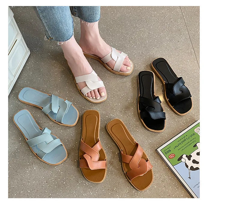 Women's Summer Slides Sandals - Cross Band Design, Ultra Soft Anti-Slip Sole, Lightweight House Slippers for Women, Beach Walkin