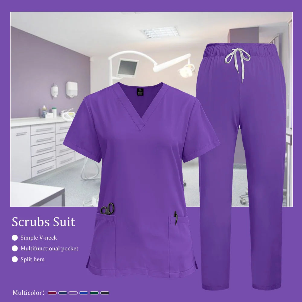 Scrubs Medical Unifroms Women Surgical Nursing Clothes V Neck Hospital Doctor Workwear Pet Clinic Veterinary Overalls Wholesale