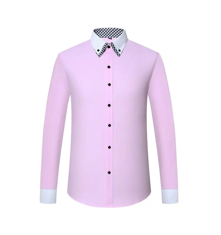 Mens Dress Shirt Long Sleeve Non Iron Fashion Double Layer Business Formal Regular Fit Office Camisa Social Solid Button Shirts