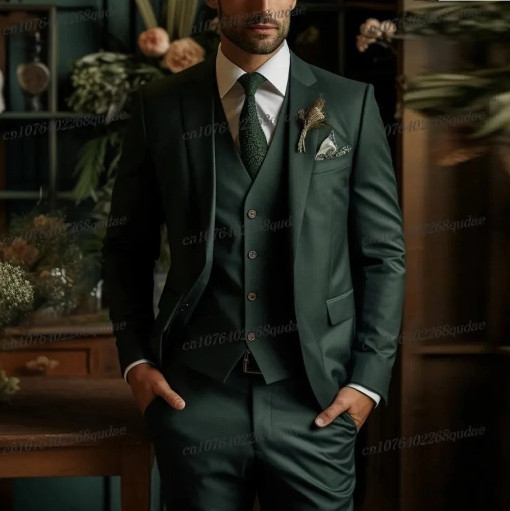 Grey Formal Men Suit Wedding Party Groom Suits Groomsman Male Tuxedos Bridegroom Costume 3 Piece Set Jacket Vest Pant
