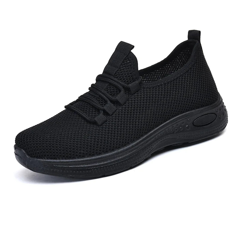 Middle-Aged and Elderly Women's Work Shoes Black Spring and Autumn Flat Shoes Non-Slip Soft Sole Mom Shoes Comfortable Casual Shoes
