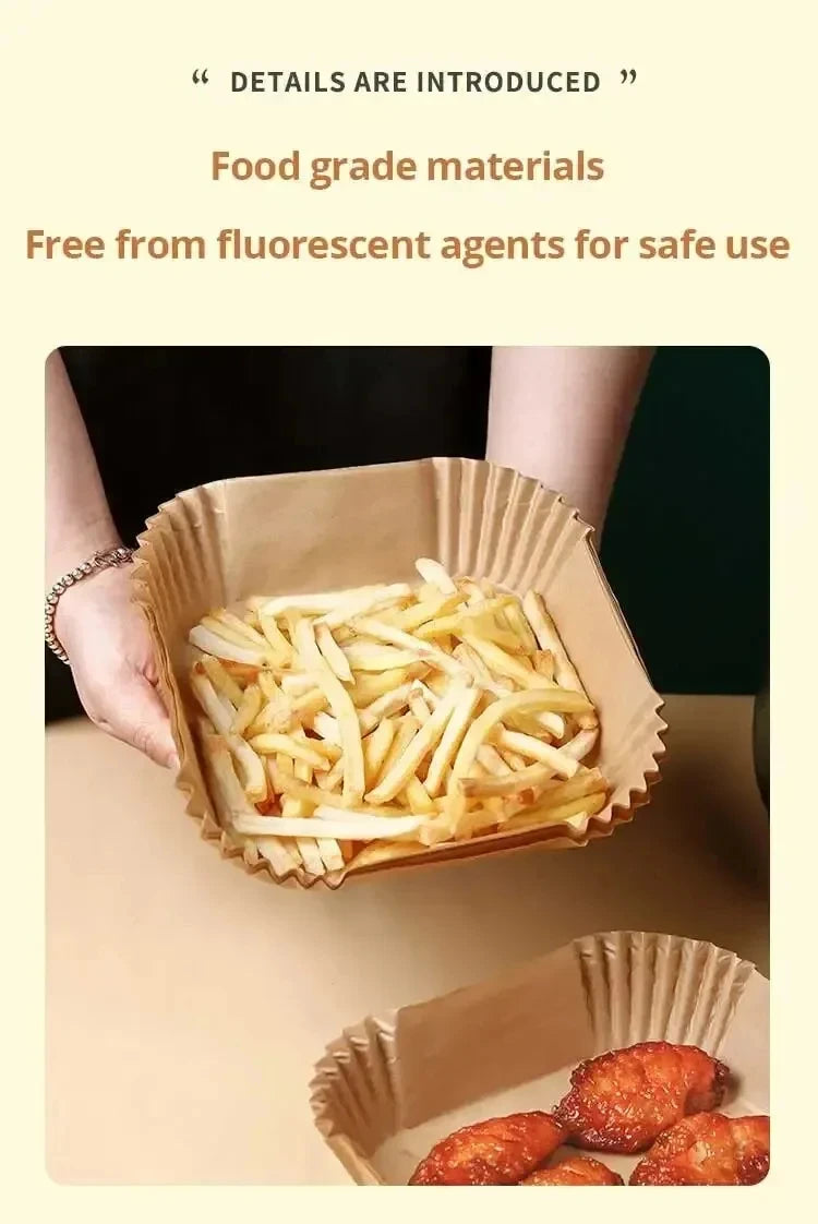 50pcs/set Air Fryer Papers Disposable Oil-proof Water-proof Liners Non-Stick Mats Baking Paper Trays Kitchen Cooking Accessories