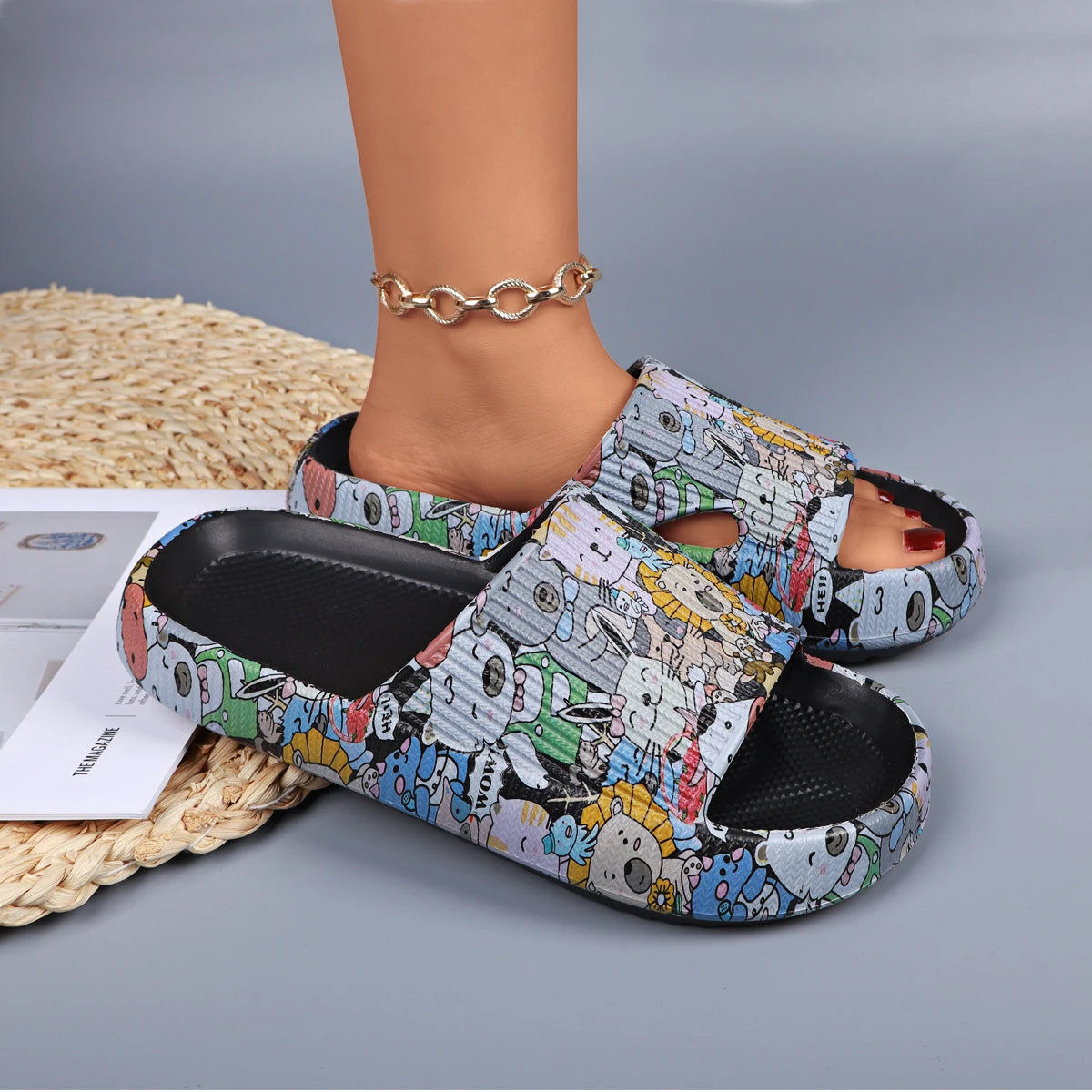 women's summer shoes indoor wear slippers from home platform sandals open toe anti-slip shower slides