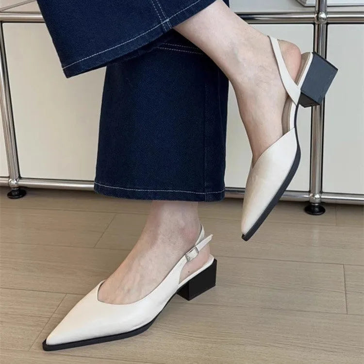 2026 New Women's Sandals Pointed Toe Square Heel Cover Toe Shoes Women Leisure Career Summer Elegant Shoes