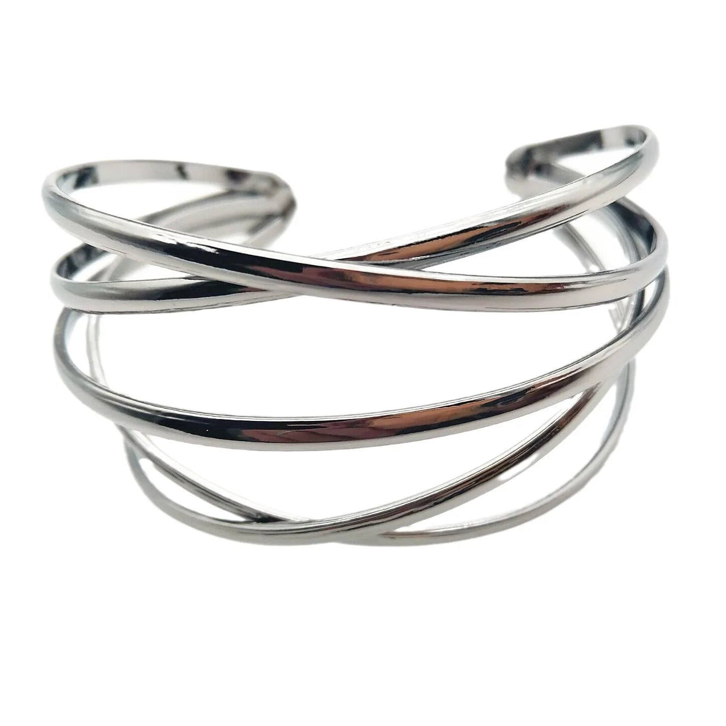 Vintage Gold Plated Hyperbolic Cuff Bangle Layered Wide Wire Statement Bracelet Bold Gift for Women