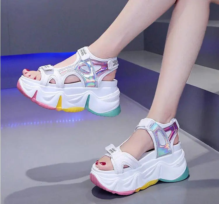 New Women Summer Wedge Sandals Transparent PVC Crystal Chunky Platform Shoes Woman Rainbow Thick Bottom Sandalias