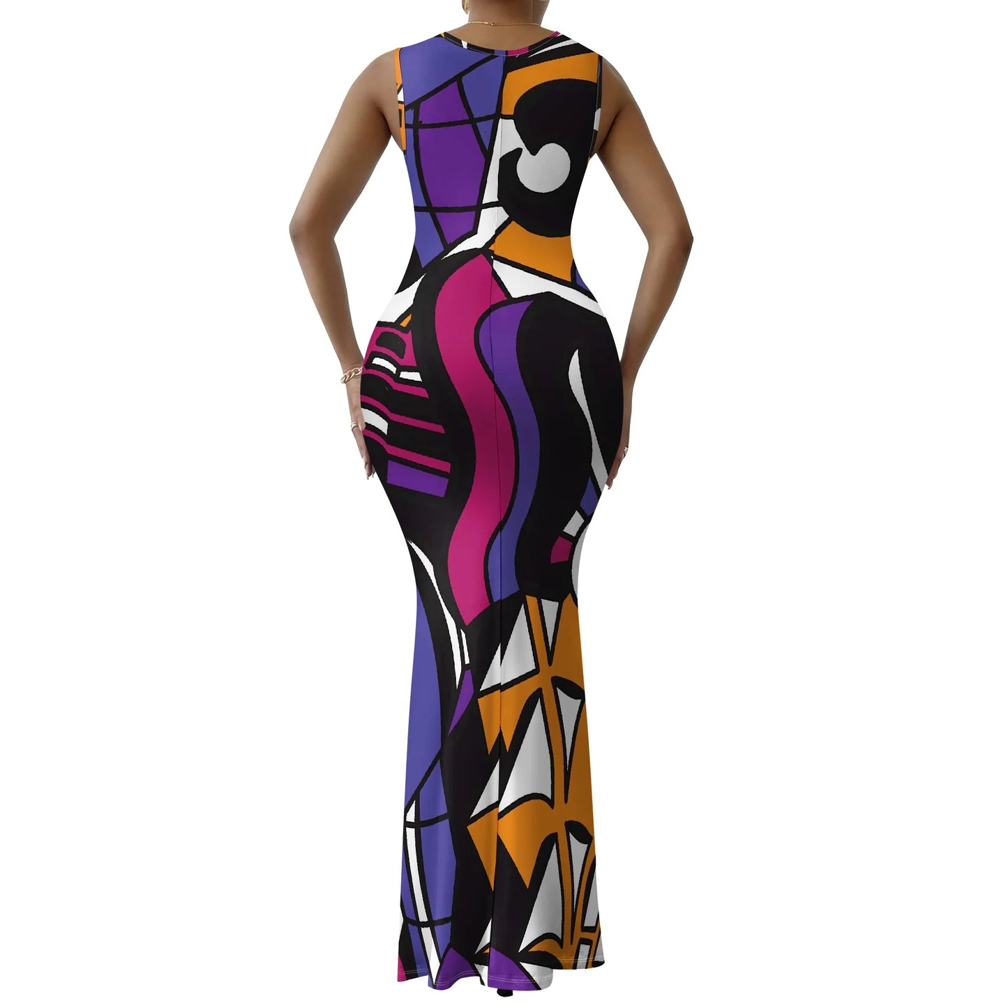 Womens Sexy Casual Dresses Colorful Geometric Off-Shoulder Maxi Dress  Artistic Party Evening Resortwear Swing Neck Dress