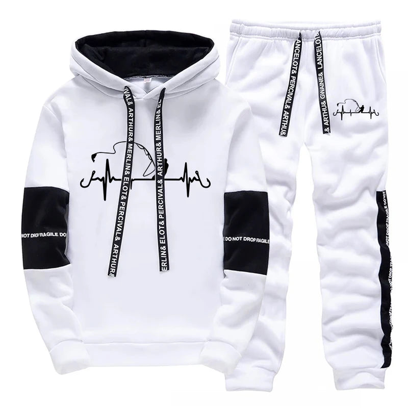 Mens Tracksuit Printed Casual Sweatshirts Sportswear Outdoors Gym Sports Jogging Mens Clothing Fashion Single Piece Hoodie Pants