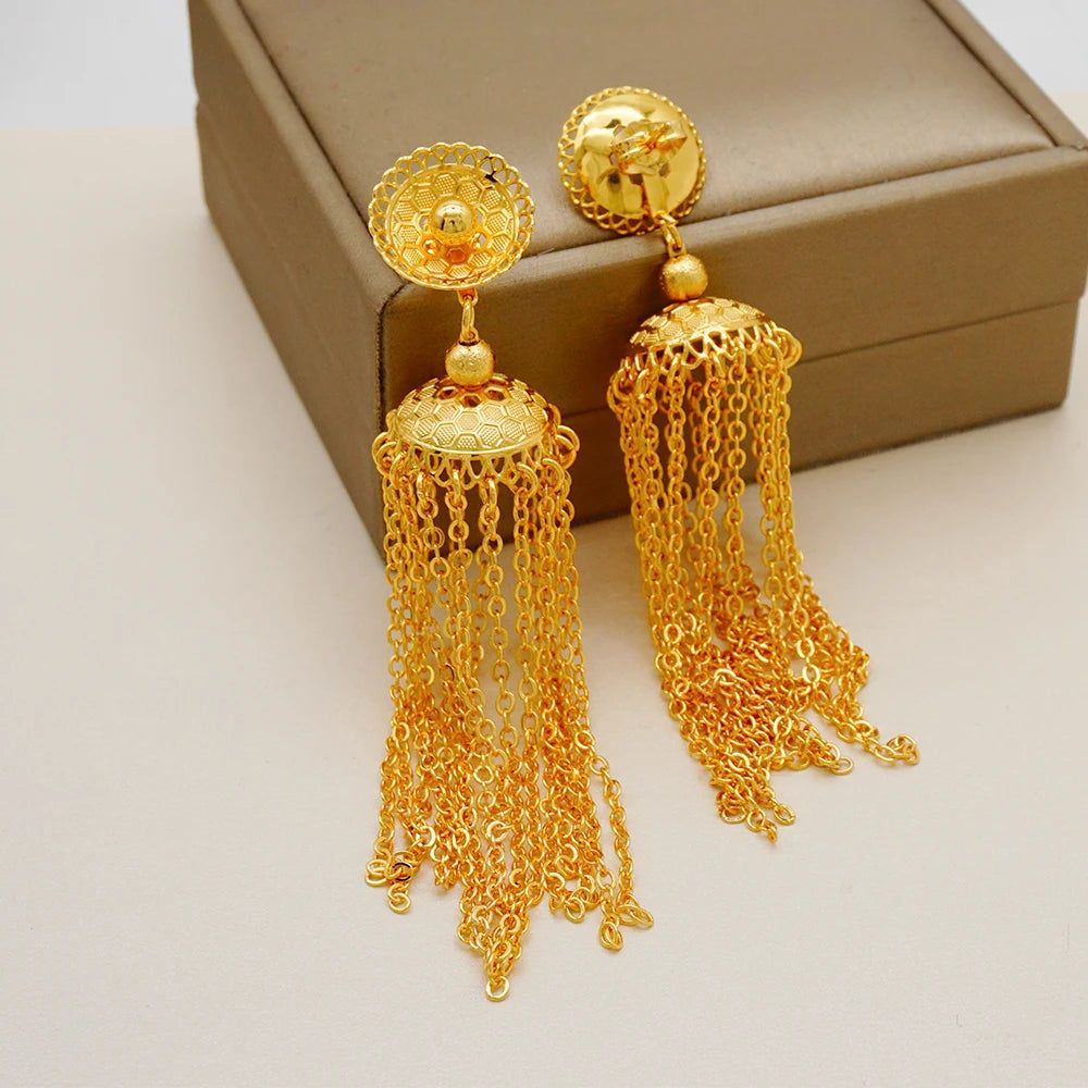 Luxury Dubai Jewelry Sets High Quality Tassel Unique Design African Chain Wedding Long Necklace Earrings Jewelry Set