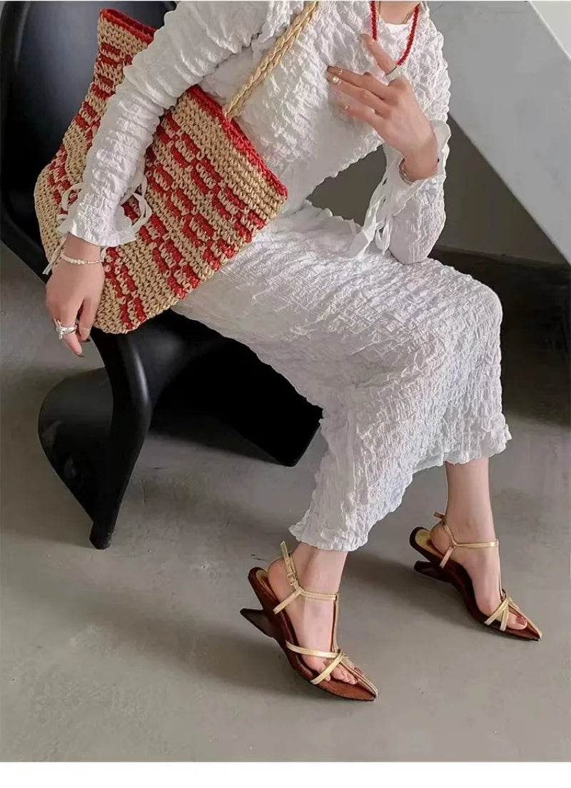 2025 New Women's High-heeled Sandals Summer High-heeled Shoes Luxury  Strap Slingback Feminine Wedding Sandals