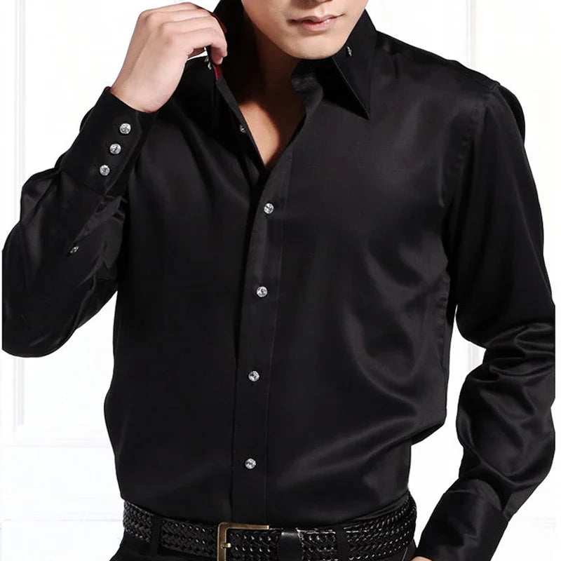 Men's Dress Shirt Button-down Collared Long Sleeve Formal Business Casual Shirt Korean Fashion Slim Fit Designer Shirts White