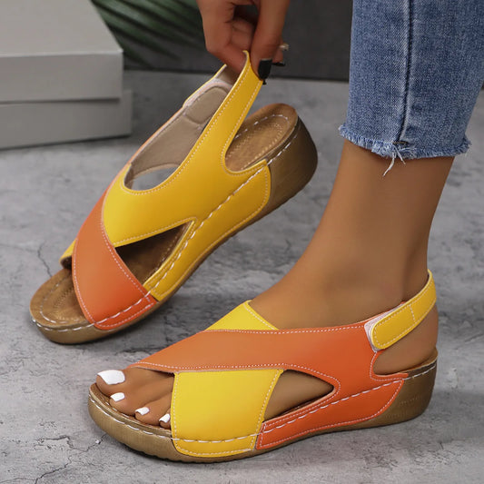 New Women's Contrast Color Wedge Sandals Summer Peep Toe Non Slip Beach Shoes Woman Comfortable Platform Roman Sandalias