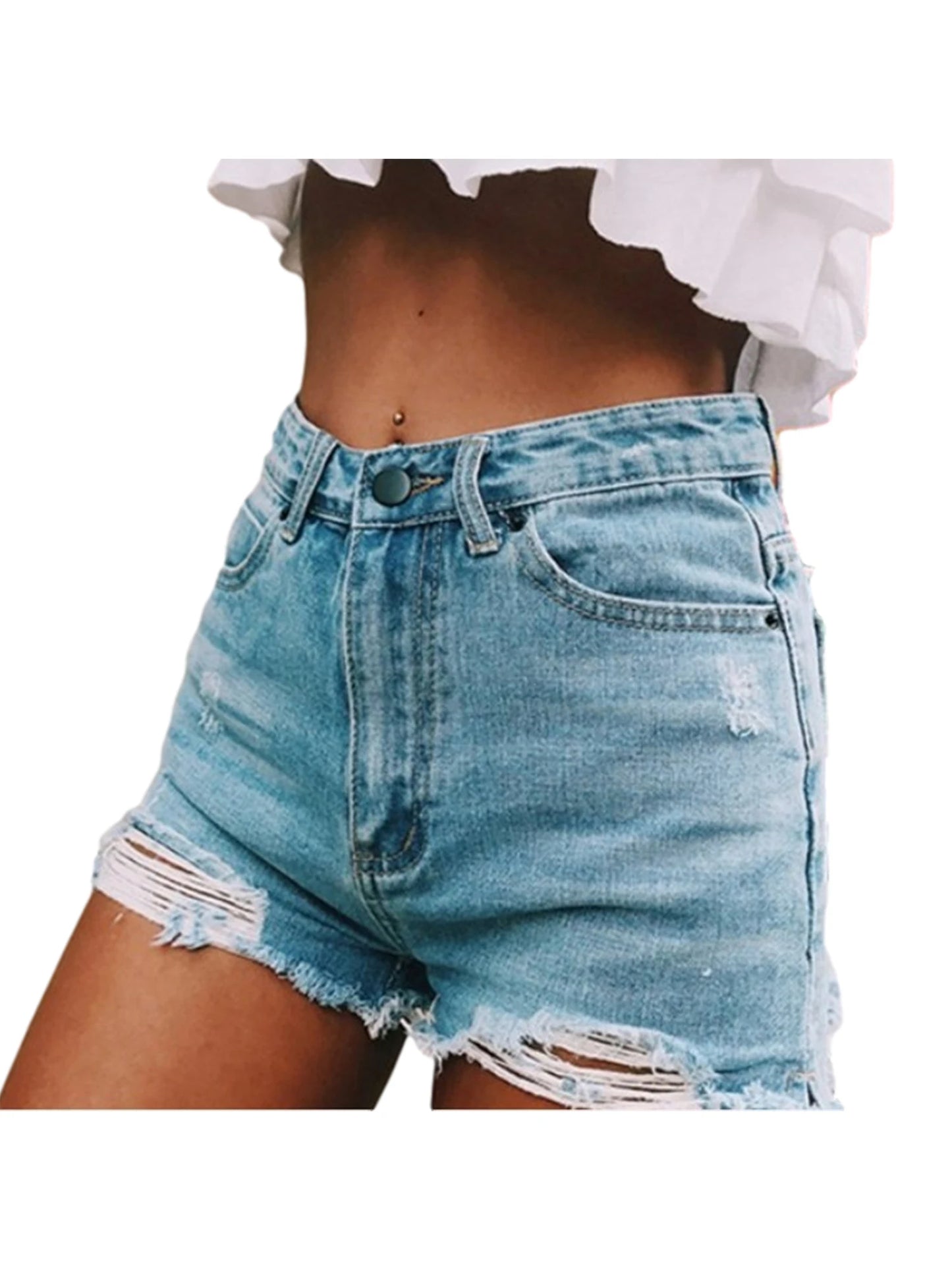 Women's Short Jeans, High Waist Classic Holes Shorts for Female