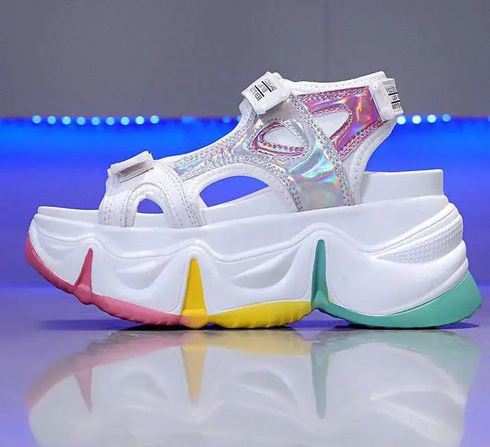 New Women Summer Wedge Sandals Transparent PVC Crystal Chunky Platform Shoes Woman Rainbow Thick Bottom Sandalias