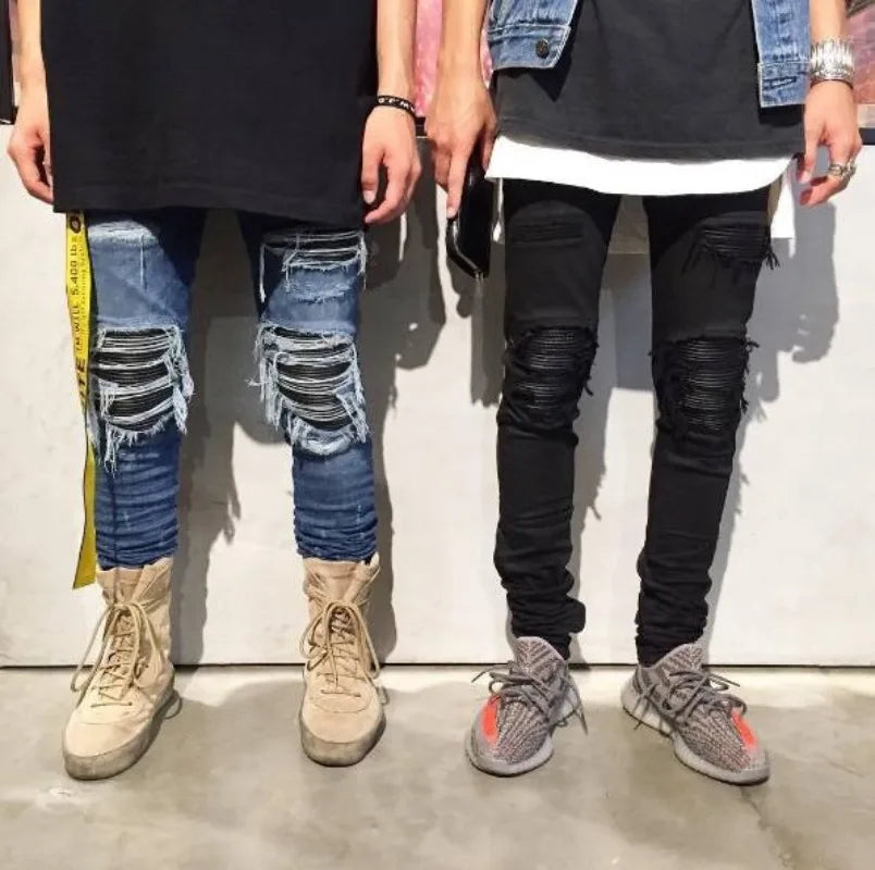 Jeans for Men High Street with Holes and Black Peaks Slim Fit Jeans and Mens Trousers