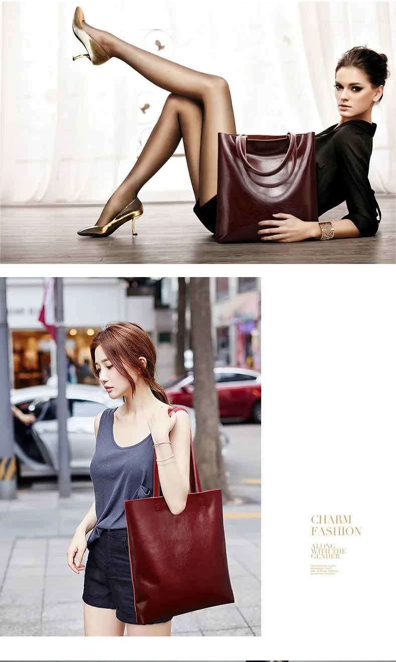 Real Leather Women's Handbag Fashion Top-handle Bags Ladies Tote Bag Minimalist Wallets Shoulder Tote Bag Portable Shopping Bag