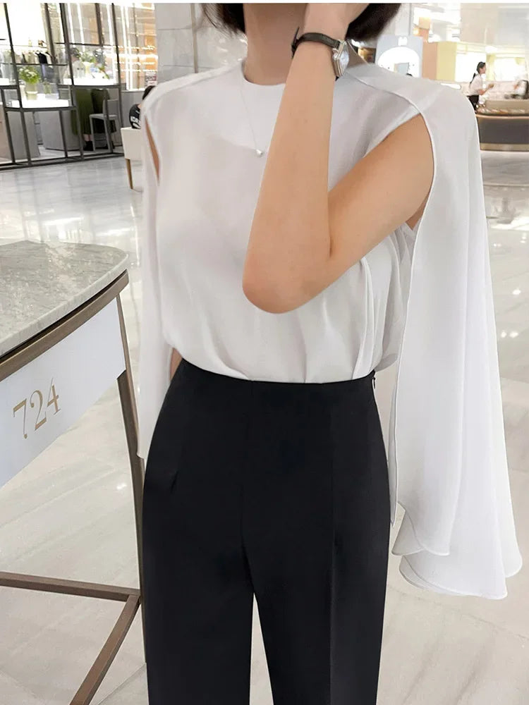 Women Blouse Summer Chiffon Loose Batwing Sleeve Office Ladies Cape Shirt Fashion Designed Tops New