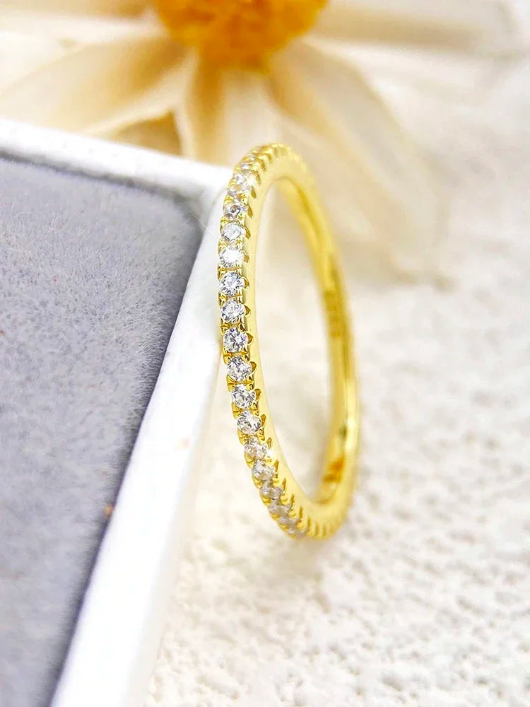 925 Sterling Silver Fashion Shiny 1.4mm Full Zircon Stackable Plain Ring For Women Daily Party Personalized Fine Jewelry