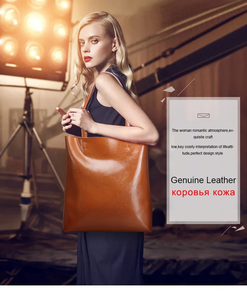 Real Leather Women's Handbag Fashion Top-handle Bags Ladies Tote Bag Minimalist Wallets Shoulder Tote Bag Portable Shopping Bag