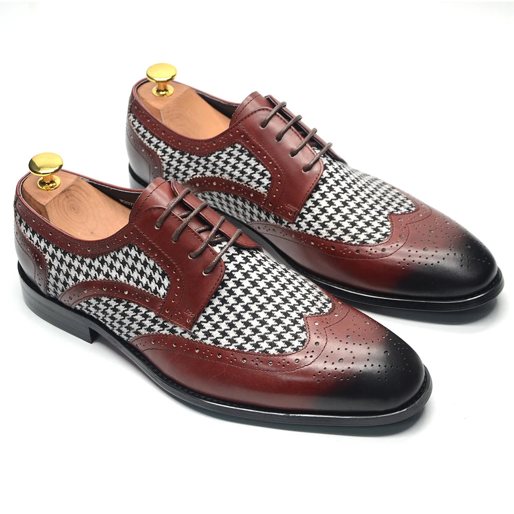 Mens Dress Shoes Original Luxurry Fabric and Genuine Leather Brogue Social Party Business Lace Up Derby Wedding Formal Shoes Men
