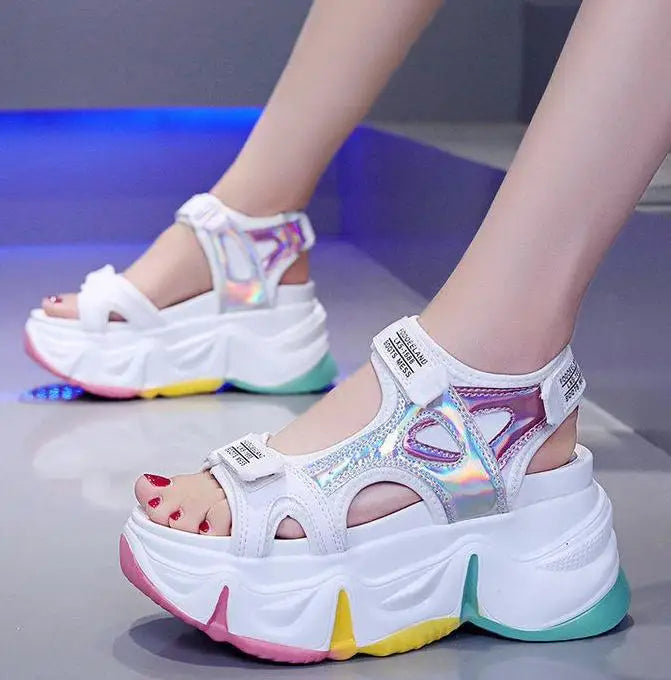 New Women Summer Wedge Sandals Transparent PVC Crystal Chunky Platform Shoes Woman Rainbow Thick Bottom Sandalias