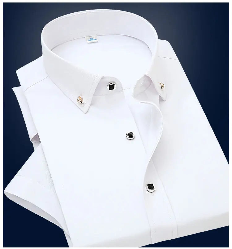 High Quality Non-ironing Mens Dress Shirt Short Sleeve New Solid Male Clothing Fit Business Shirts White Black Blue Navy Red