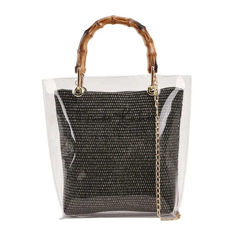 Large Capacity Women PVC Handbags High Quality Ladies Transparent Beach Tote Shoulder Messenger Bags Casual Chain Crossbody Bag