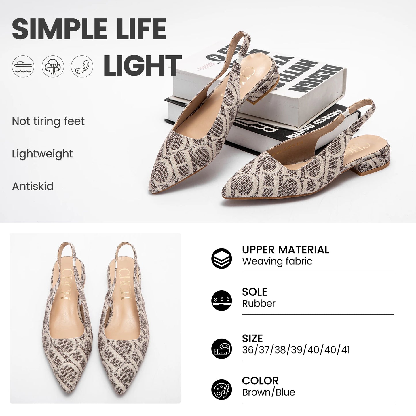 Classic Style Fashion Women's Heeled Single Shoes Wear Comfortable Letter Print Design Retro Versatile