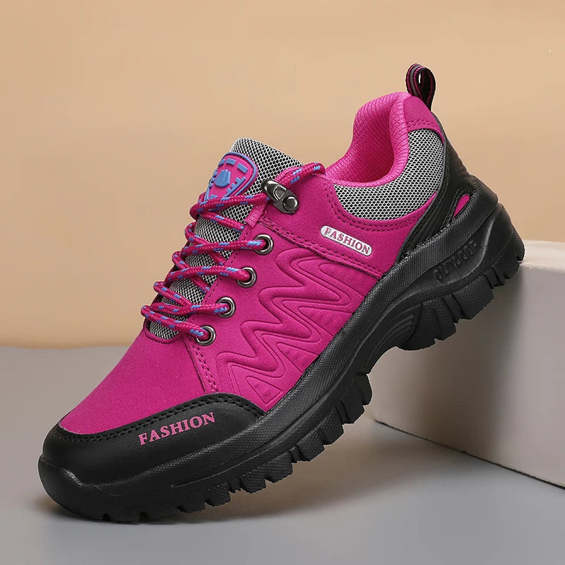 Ladies' Outdoor Hiking Shoes with Black and Pink Non Slip Soles Fashionable Sports Shoes Breathable Mesh Running Hiking Boots