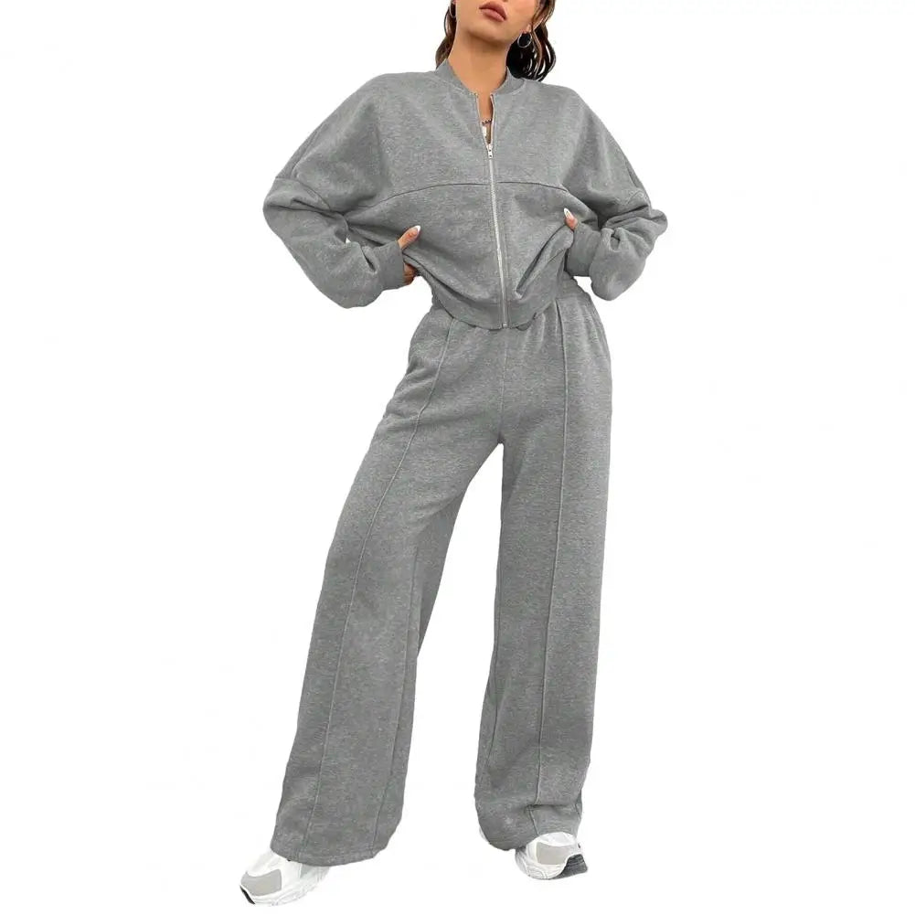 Women's 2 Piece Outfits Fall Casual Zip Up Tracksuit Long Sleeve Sweatshirt And Wide Leg Sweatpant Lounge Set Женский костюм