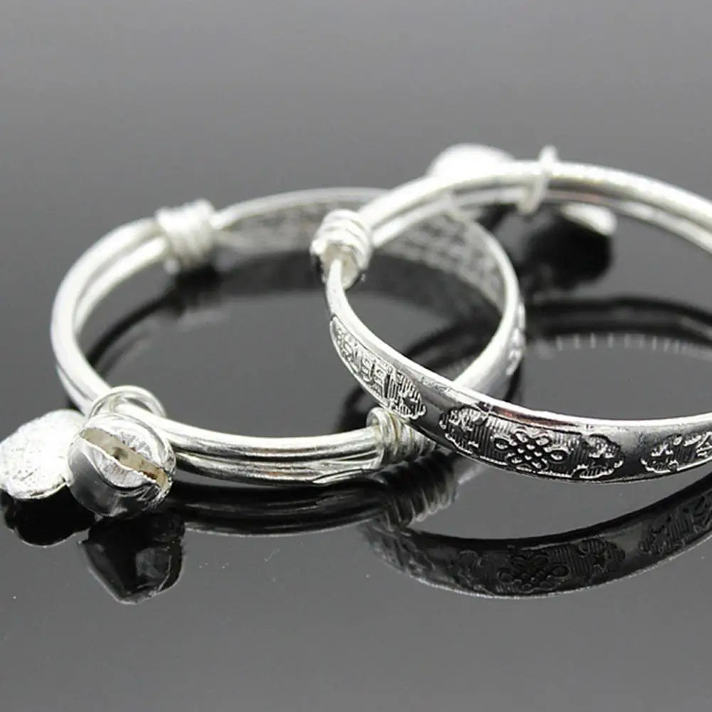 Jewelry Bangle Bracelet Adjustable Embossing Design Bell Pendant Baby for Toddler
