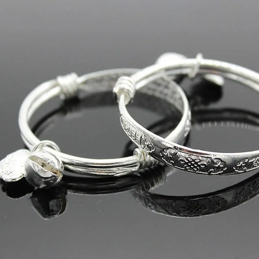 Jewelry Bangle Bracelet Adjustable Embossing Design Bell Pendant Baby for Toddler