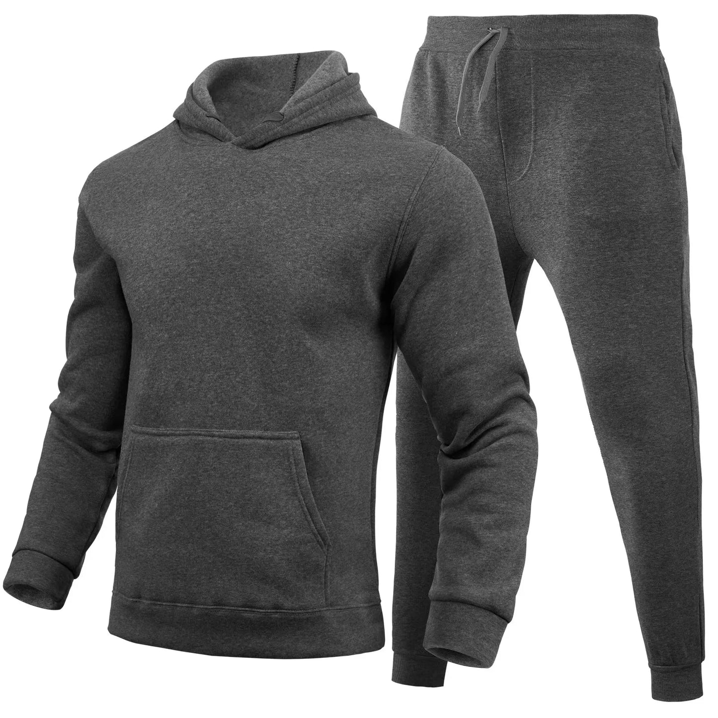 New Men Women Tracksuit Hoodies Casual Solid Color Thick Pullover and Long Pant 2-piece Set Men Autumn Fleece Jogger Sports Suit