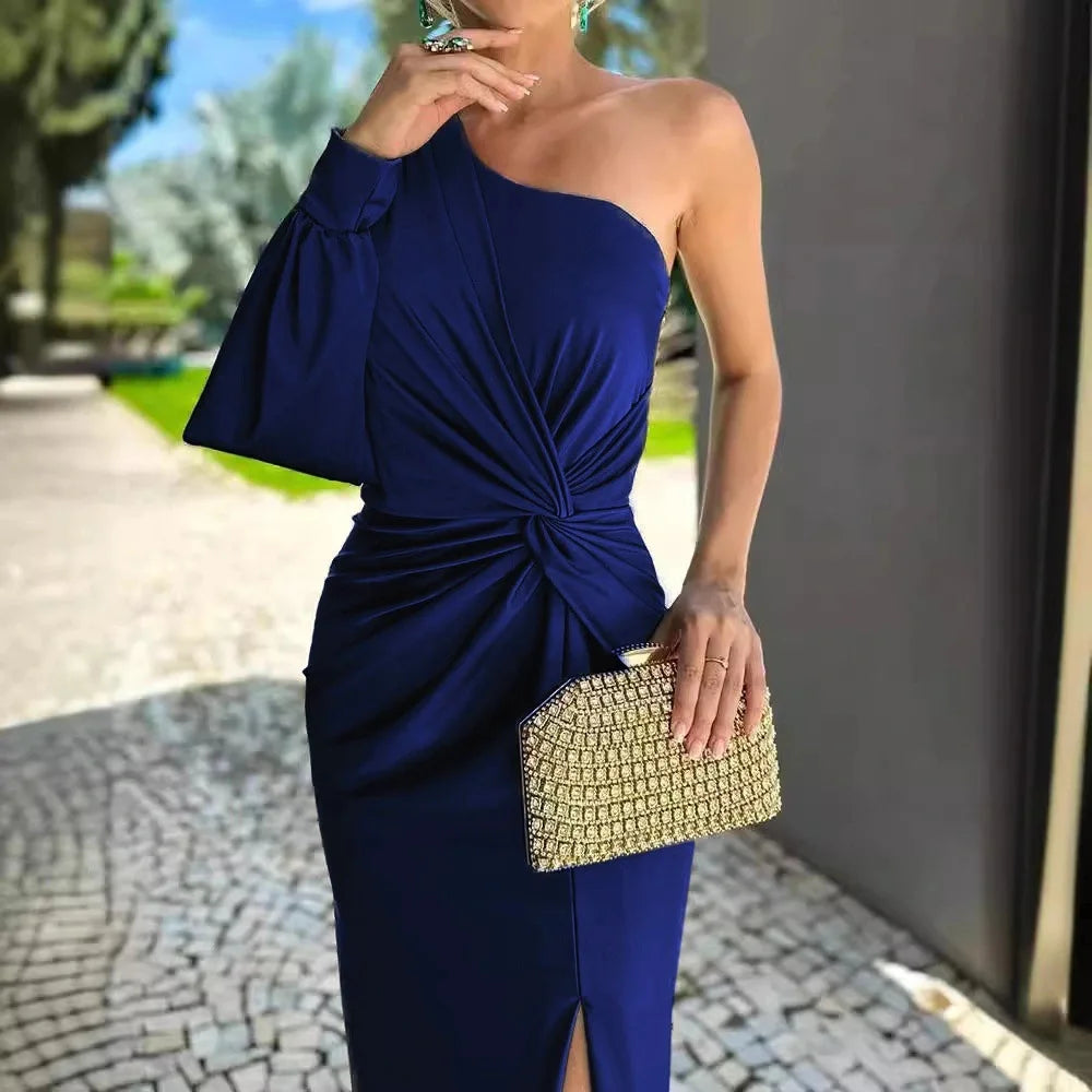 Elegant Sexy Off Shoulder Dress For Women Fashion Diagonal Collar Sleeveless Package Hip Dresses Robe Femme Formal Evening Party