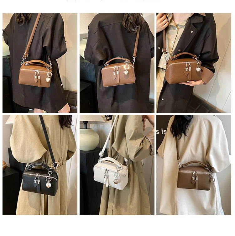 Classic Black Square Handbags for Women Autumn New Versatile Small Single Shoulder Crossbody Bags with Elegant Ball Pendant