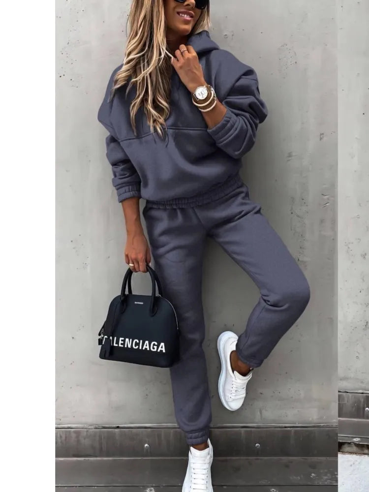 Women Two Piece Set Tracksuit Solid Color Suit 2025 Autumn Trouser Suits Female Sweatshirt Sports Hoodie Sportswear Pants Sets
