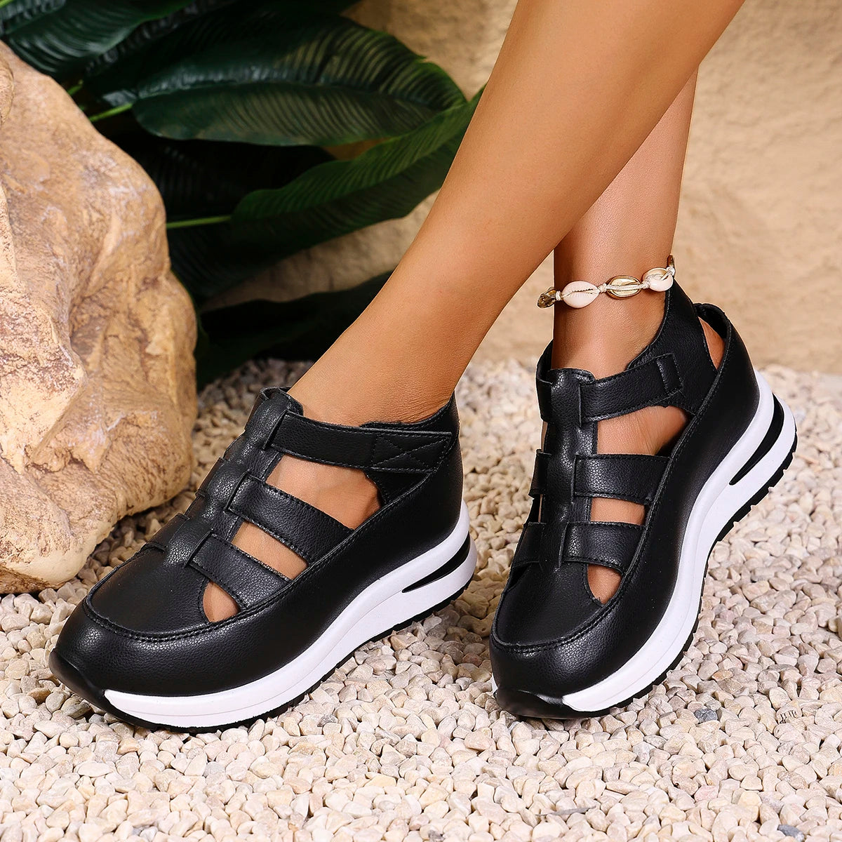 Women's Sandals Summer 2025 Shoes Platform Wedge High-heeled Gladiator Comfortable Casual New in Luxury White Round Toe on Offer