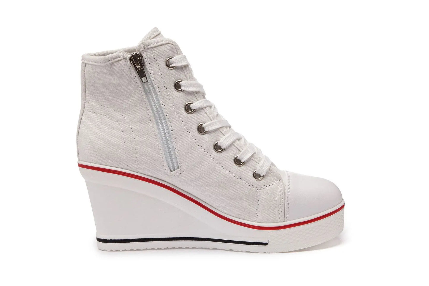 Wedge Heel Casual Shoes for Women New Canvas Shoes Side Zipper High Heel Lace Up Shoes Woman's Heightening Platform Sneakers