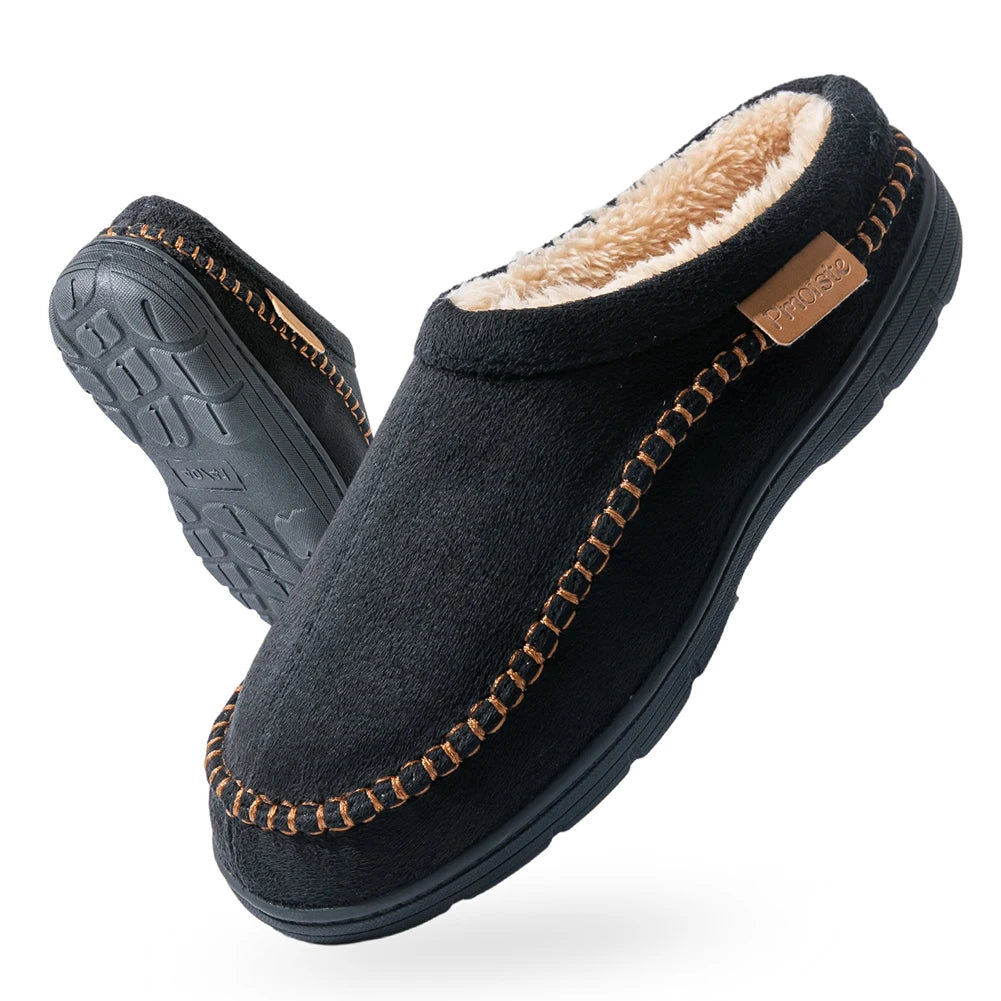 Pmoiste Soft Faux Suede House Slippers Men Comfortable Warm Cushion Designer Mark Line Living Room Shoes Slip-on Winter Indoor
