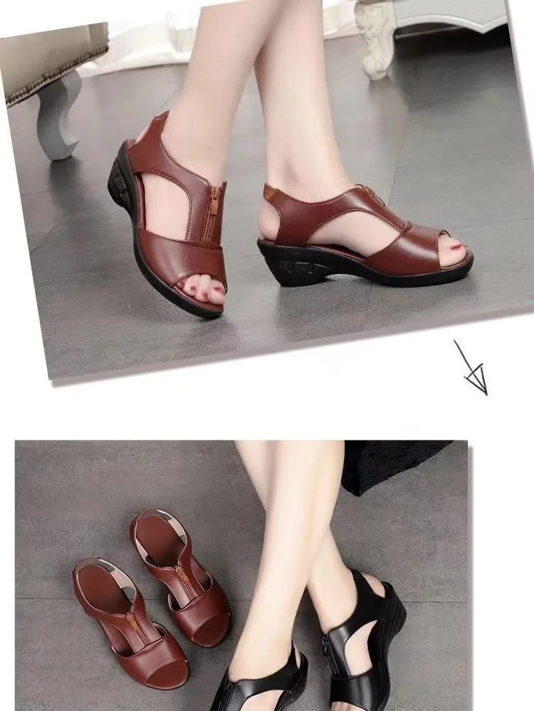Zipper Wedge Sandals Plus Size 2024 Summer Women Sandals Flat Women Shoes  Ladies Roman Sandals