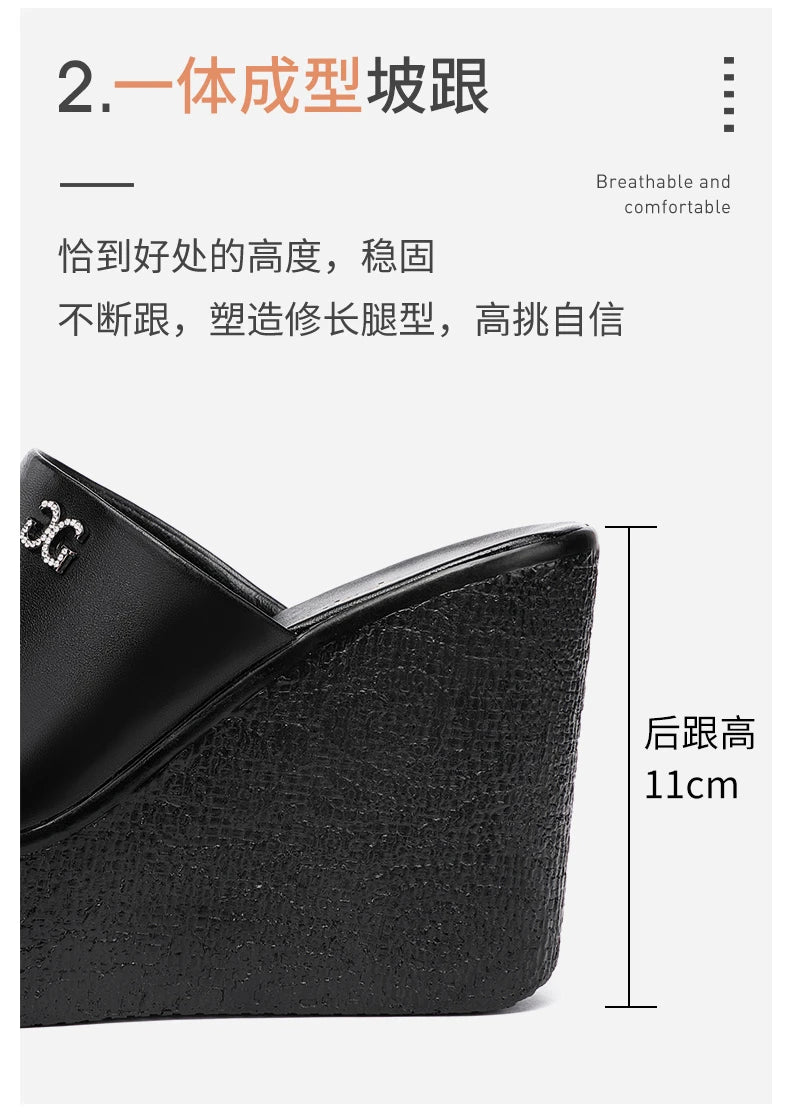 2024 Designer Summer Ladies Slippers New Fashion Thick Sole Wedge Women's Sandals High Heel Sandal Open Toe Fish Mouth Shoes