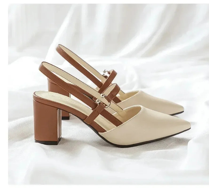 2026 Summer New Shoes for Women Pumps Elegant Chunky High Heels Pointed Toe Solid Ladies Shoes Female Sandals Zapatillas Mujer